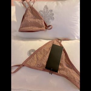 Layered Nude Tan Double Mesh Stitched 2 Piece Bikini, Lux Swim, New + Tag + Bag